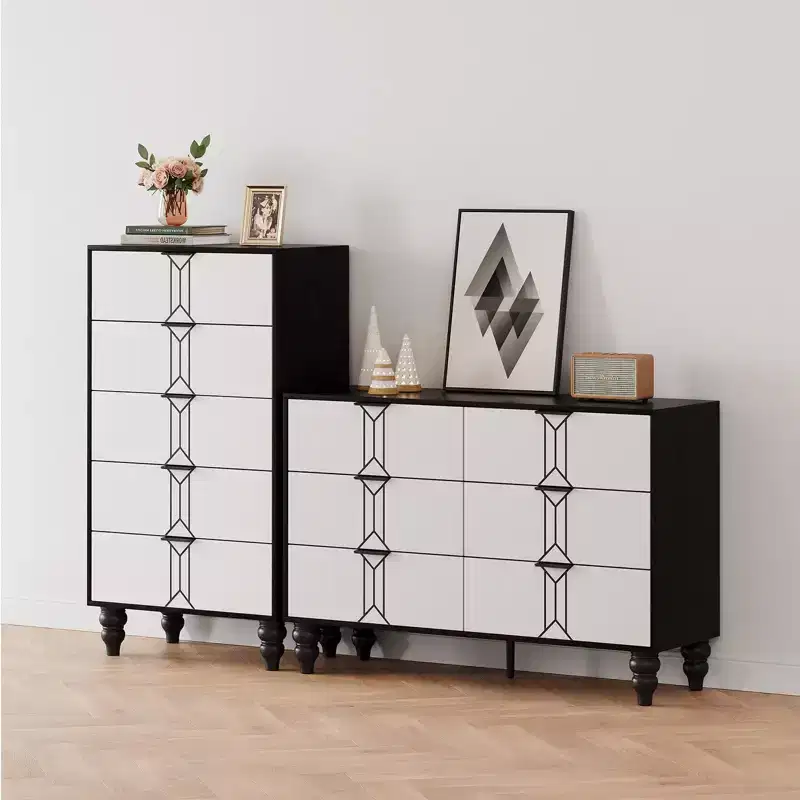 5 Drawers Dresser, Modern Wooden Tall Dresser with Deep Drawers, Chest of Drawers for Bedroom, Living Room, Hallway, Entryway