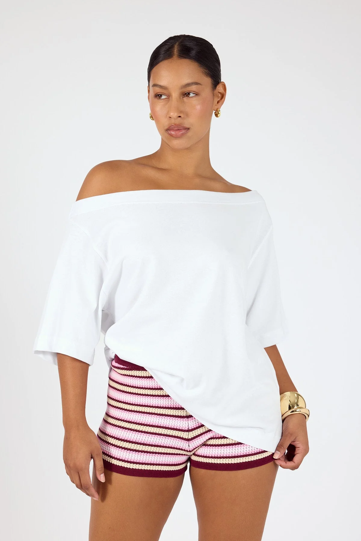 Crochet Mini Shorts Burgundy Stripe