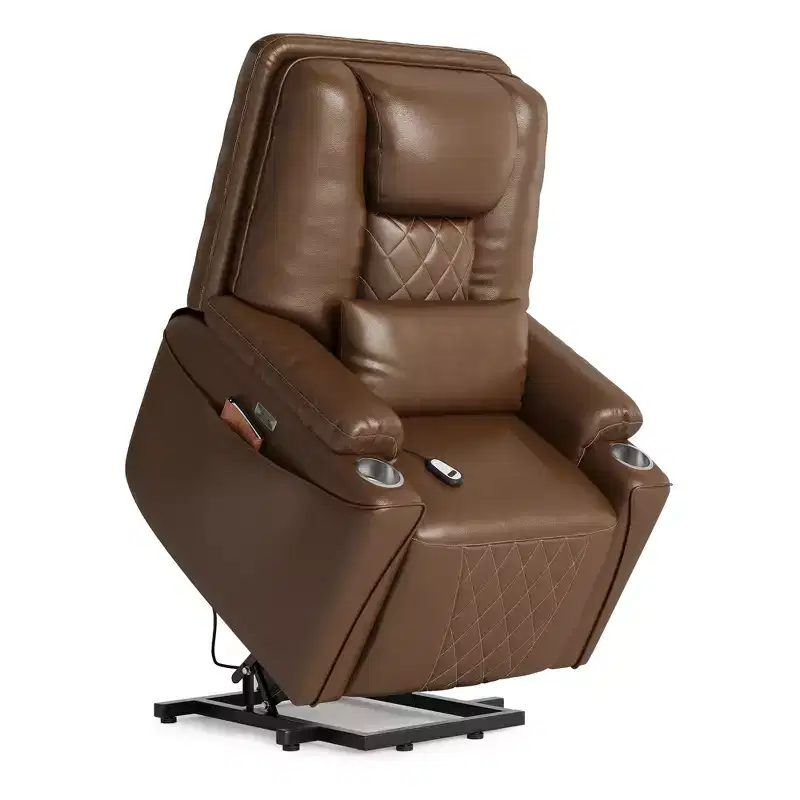 Power Lift Recliner Chair in PU Leather, 3 Positions, Cup Holders & Side Storage Pockets