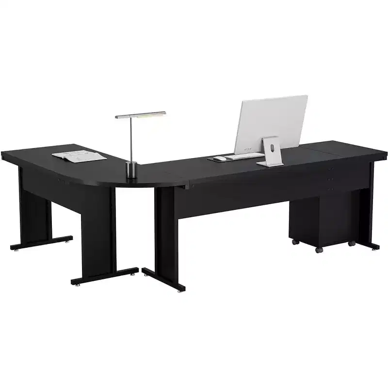 82. 68 L-Shaped Executive Desk with 3-Drawer Mobile File Cabinet