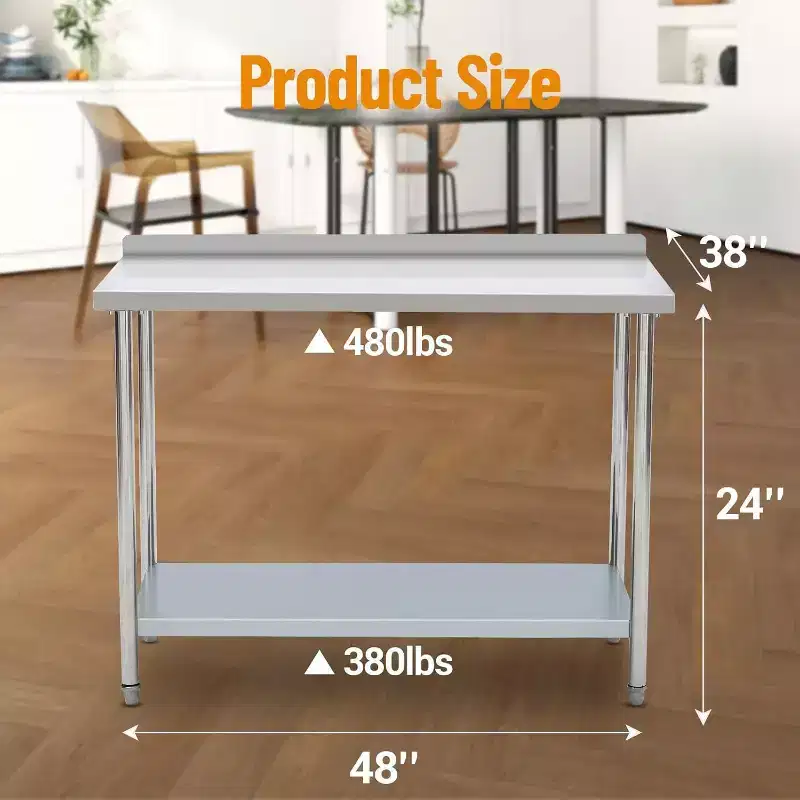 Acekool 32x24 Inch Stainless Steel Prep Table with Storage Shelf, Easy-Clean Surface, and Quick Assembly for Kitchen, Bakery, or Food Truck