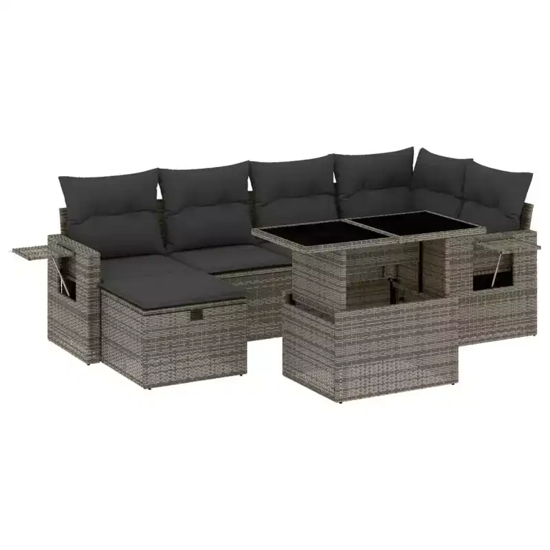 vidaXL 7 Piece Patio Sofa Set with Cushions Poly Rattan, Modular Outdoor Sectional - Multiple Colors/Models