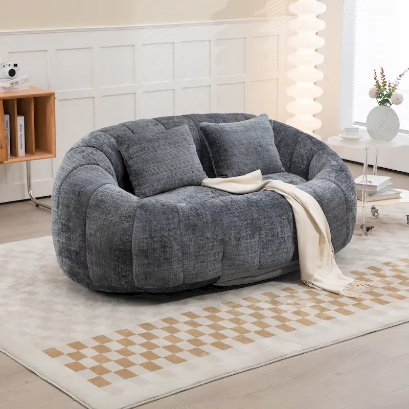 Gray Modern 59   Chenille Loveseat Chaise Lounge Chair