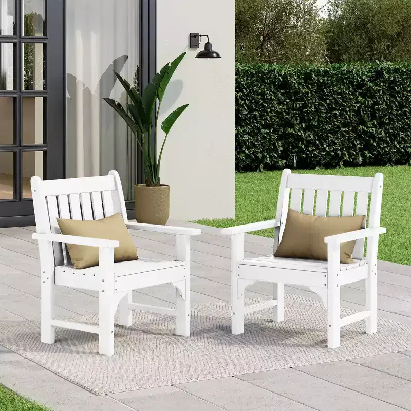 WestinTrends Malibu Outdoor Patio HDPE Adirondack Dining Arm Chairs (Set of 2), White