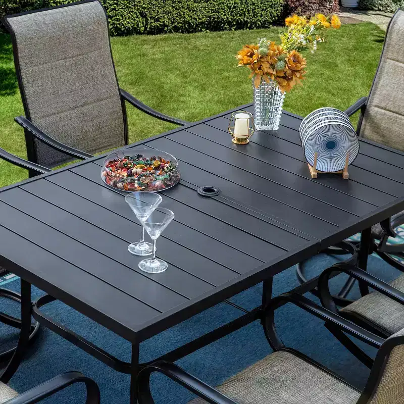 7pc Patio Dining Set with Rectangle Table with 1.57" Umbrella Hole and Steel 360 Swivel Padded Arm Chairs - Captiva Designs