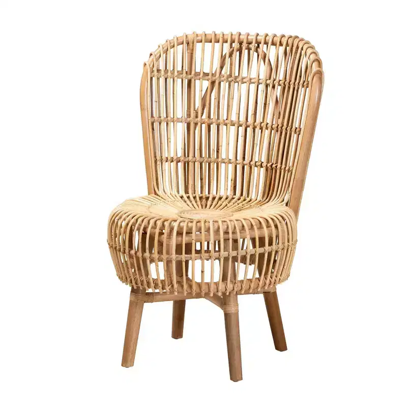 bali & pari Nagoya Rattan Tall Lounge Chair: Bohemian Accent, Teak Wood Legs, Living Room Furniture