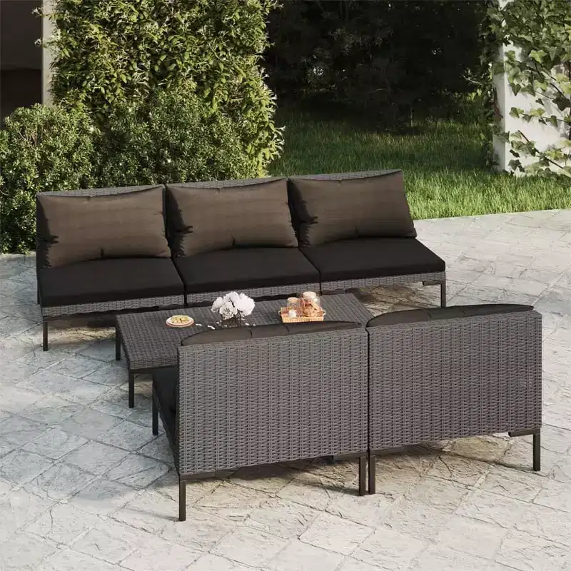 vidaXL Garden Lounge Set Dark grey Powder-coated steel 6 Piece Set