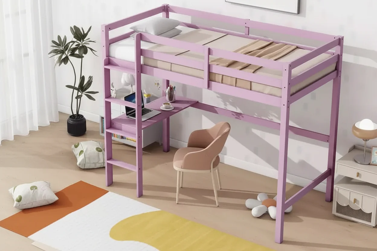 Twin Bed Frame Upholstered Faux Leather Kid-Friendly No Box Spring Needed