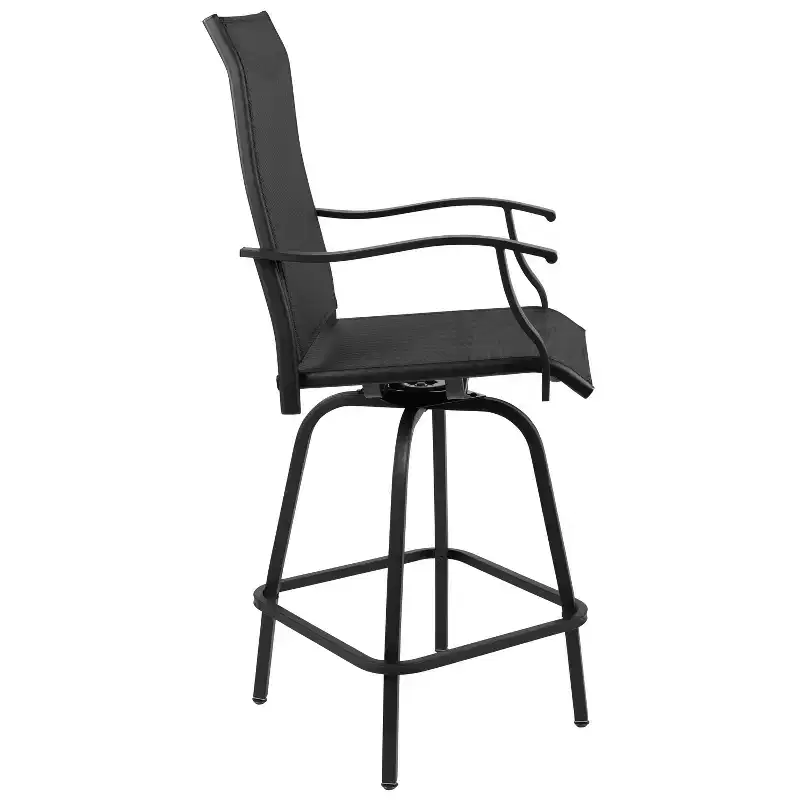 Merrick Lane Set of 2 Brett High Back Bar Height Swivel Patio Stools with Powder Coated Metal Frames and Textilene Upholstery