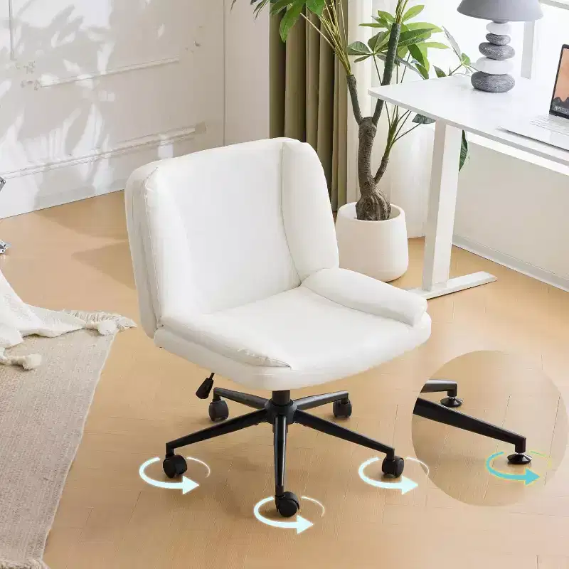 VINGLI Criss Cross Thick Padded Armless Comfy Desk Chair with Dual-Purpose Base,Adjustable Swivel Modern Vanity Chair,Rolling,Waxed PU