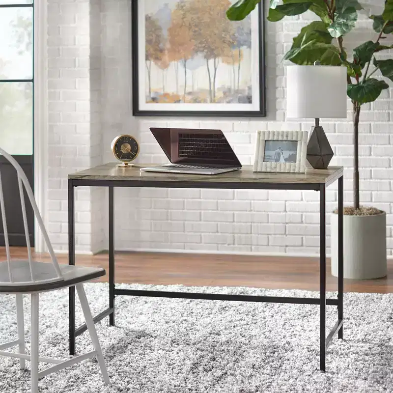 Desk Black/Gray: Sturdy Metal Frame, MDF Surface, Modern Home Office Furniture