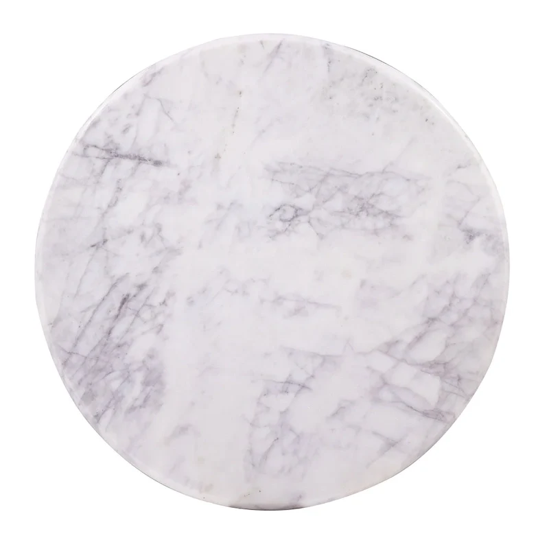 Luxurious Round Mable Topped Pedestal Coffee Table, Living Room Sofa Side Table, White/Black