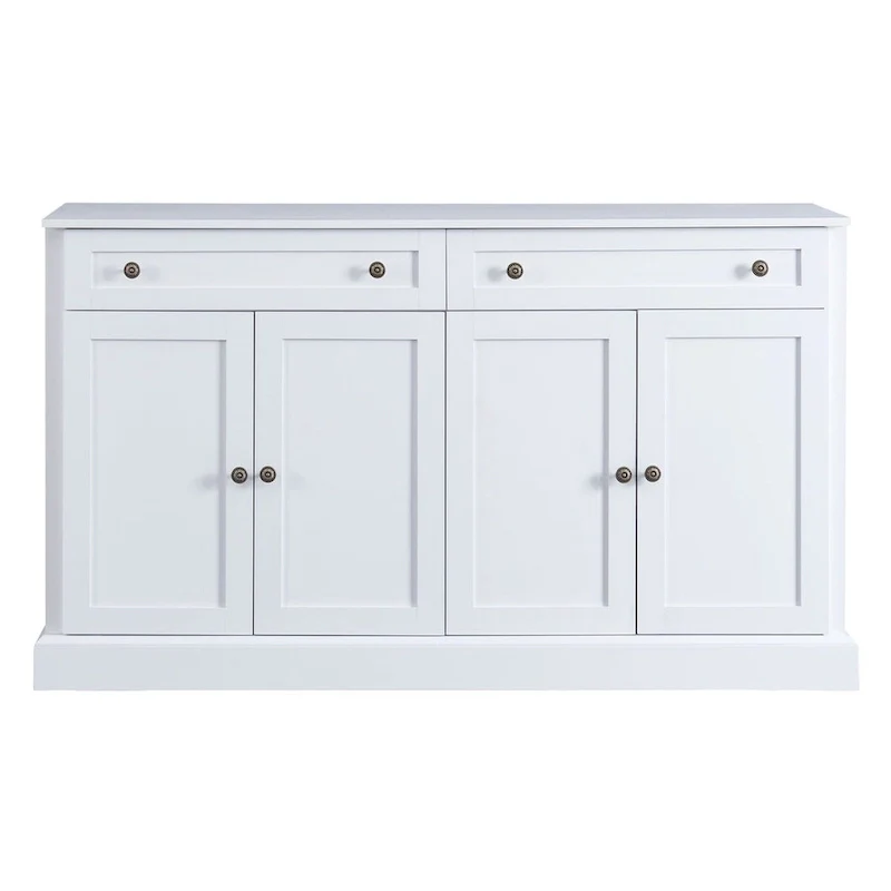 White Modern Sideboard with Adjustable Shelves, MDF Top, 1-Person