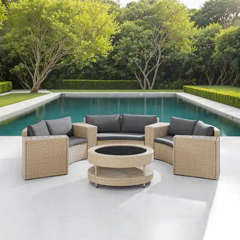 Corvus Fiji Half Round 8-piece Outdoor Wicker Sectional Curved Sofa Set