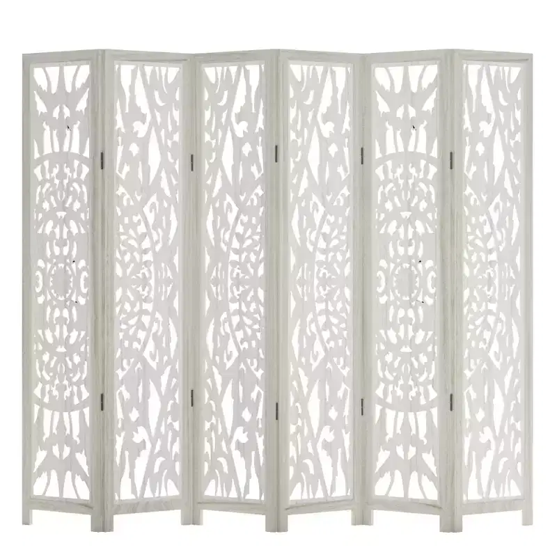 95*67 in Wood Room Divider Folding Privacy Screen Freestanding Partition for Indoor, 6-Panels, White