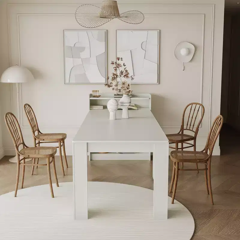 JVNOXK 95.43 inModern Multifunctional Dining Table, Extendable and Foldable with Storage Space, Suitable for Living Room or Dining Room, White