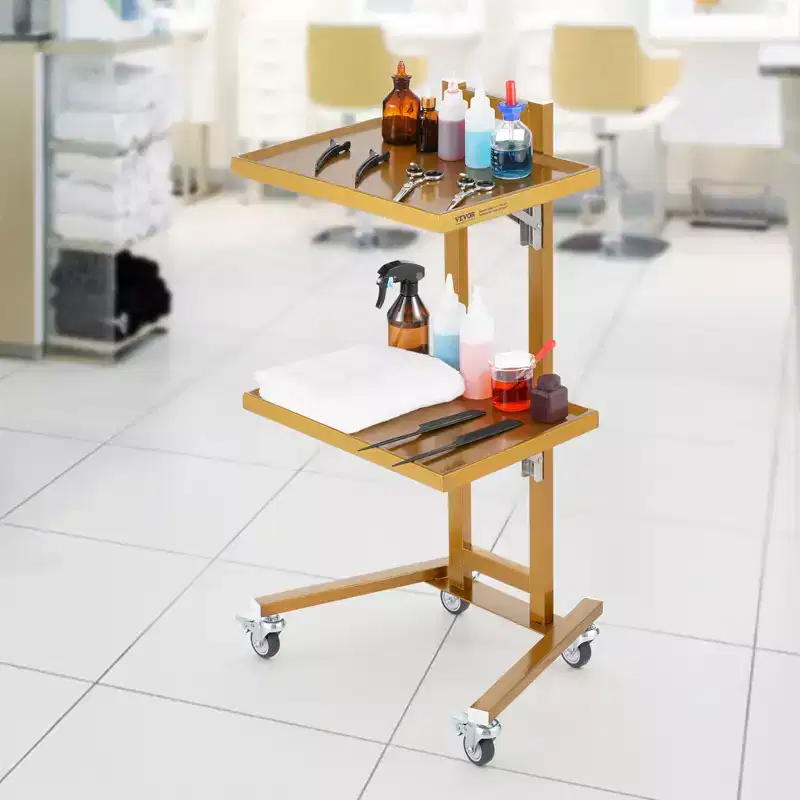 VEVOR 2 Tiers Stainless Steel Lab Carts, Lab Utility Cart with 2 Trays, Mobile Medical Cart with 4 Silent Wheels, Lab Rolling Cart