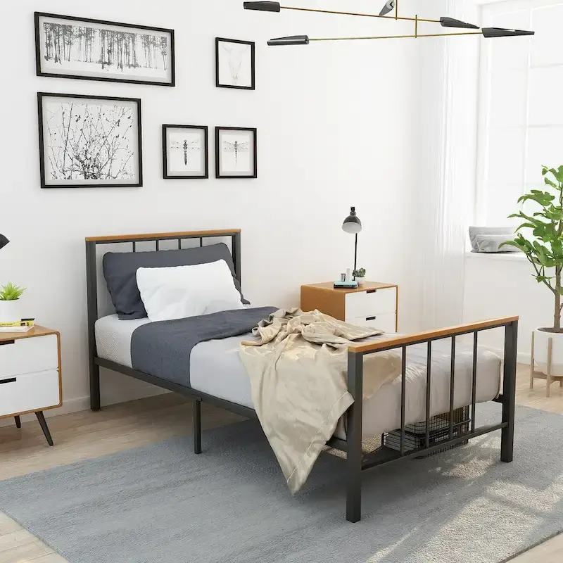 Industrial Metal Platform Bed Frame with Headboard & Footboard