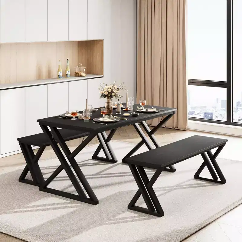 Kitchen Table with 2 Benches, Dining Table Set for 4, Saving Space Dining Room Table Set, Saving Space for Kitchen, Dining Room, Apartment