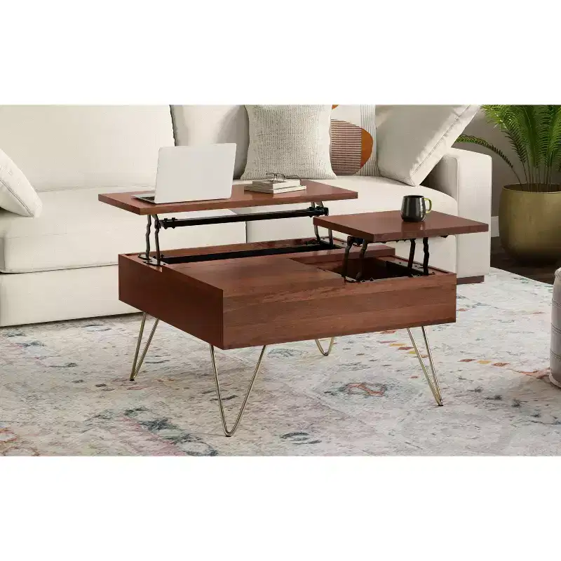 Moreno SOLID MANGO WOOD 32 inch Wide Square Industrial Lift Top Coffee Table
