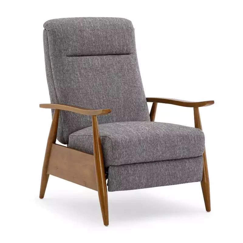 Comfort Pointe Terni Press-Back Recliner Ashen Gray: Stain-Resistant, Chestnut Wood Legs, Foam Fill