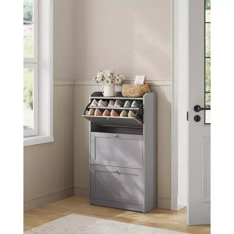 Shoe Cabinet with 3 Flip Drawers, Shoe Storage Cabinet, Adjustable and Removable Dividers,, 9.4 x 23.6 x 42.5 Inches