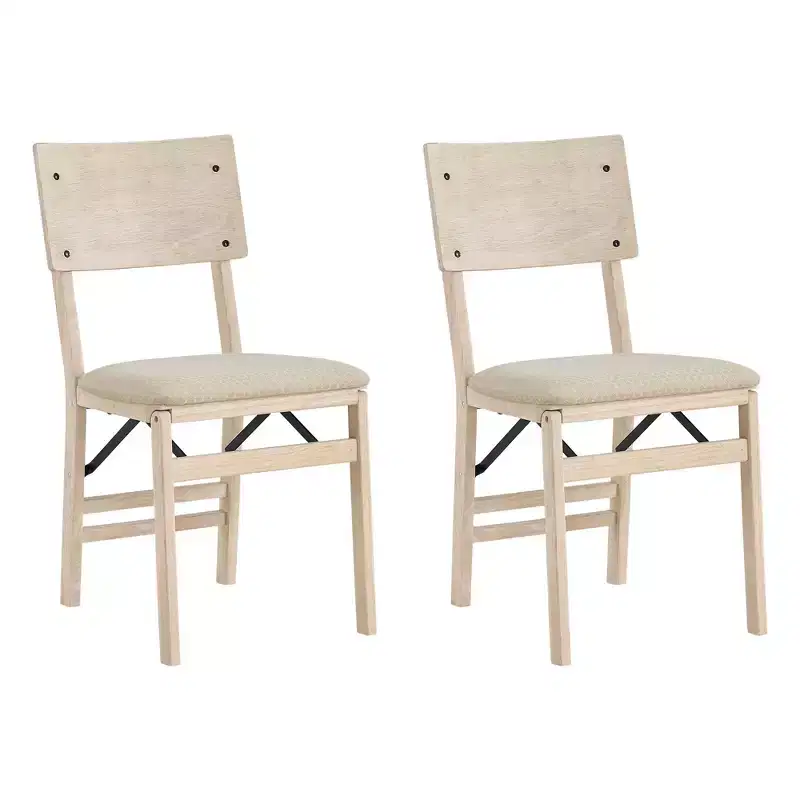 Curved Back Premium Solid Wood Folding Dining Chair Set of 2 with Fabric Padded Seat, Unfinished