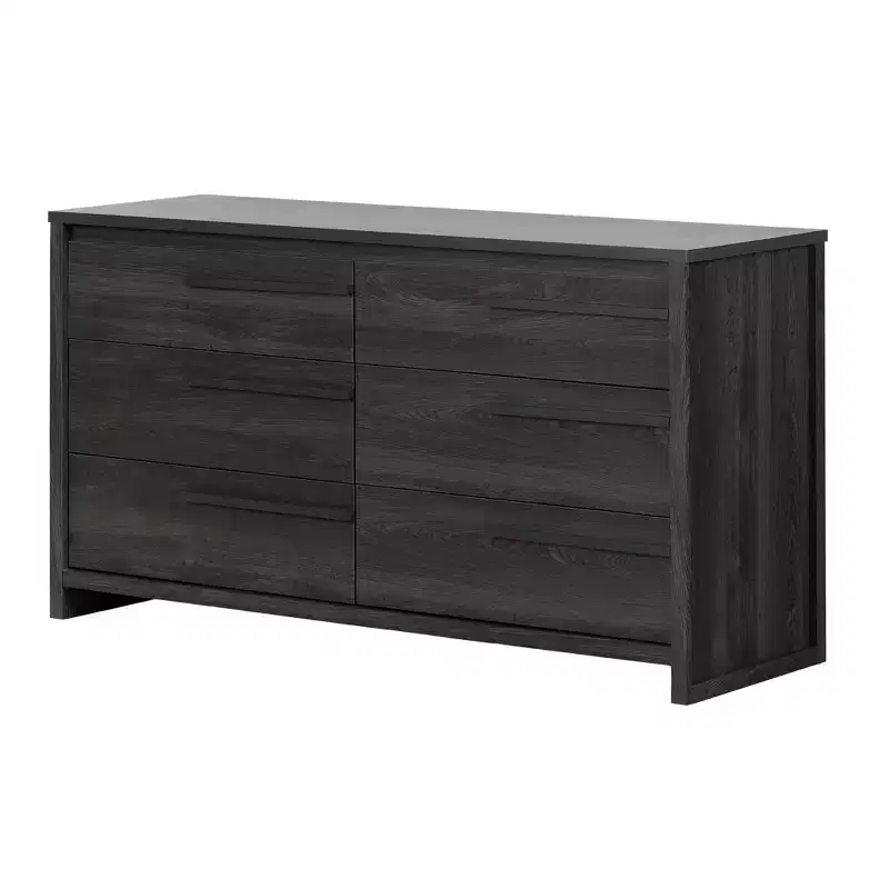 South Shore Tao 6-Drawer Double Kids' Dresser Gray Oak: Traditional Modern Bedroom Furniture, Anti-Tip Hardware