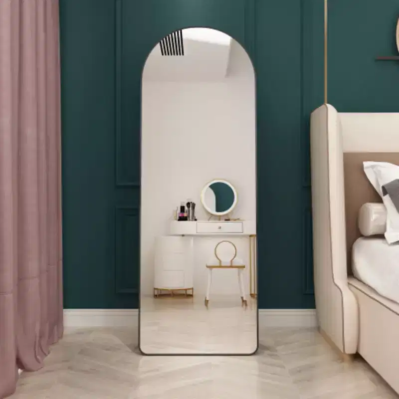 Arched Full-Length Floor Mirror - Aluminum Alloy Metal Frame, Freestanding for Bedroom, Bathroom & Entryway