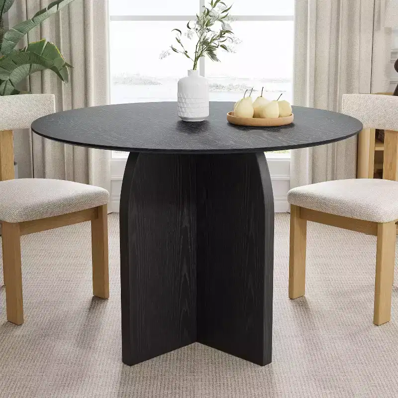 42 x 42 Solid Wood Round Dining Table with Black Finish and Elegant Arched Legs for Modern Dining Rooms & Kitchens