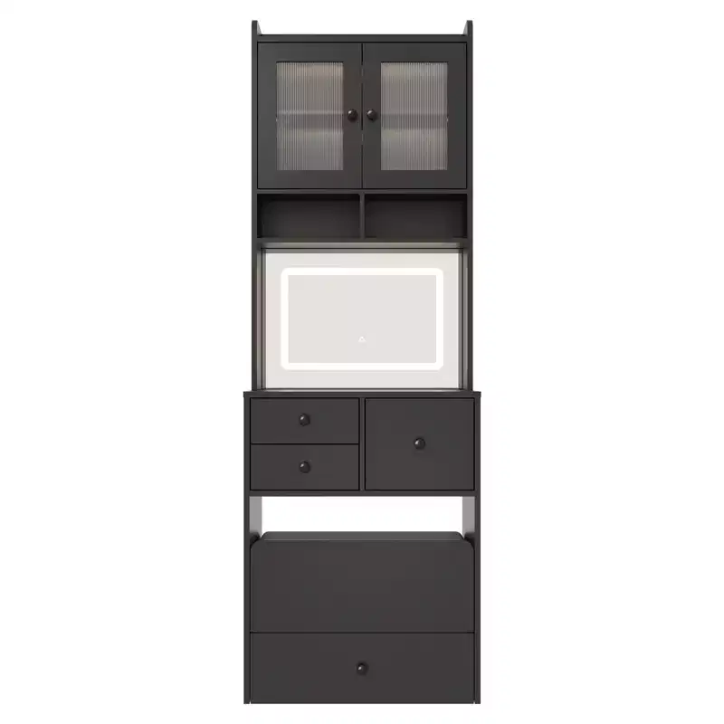 Compact Vanity, Make Up Vanity Desk with Mirror and Lights, White Vanity Table Set with Charger Station,Girls Small Vanity and Storage Chair