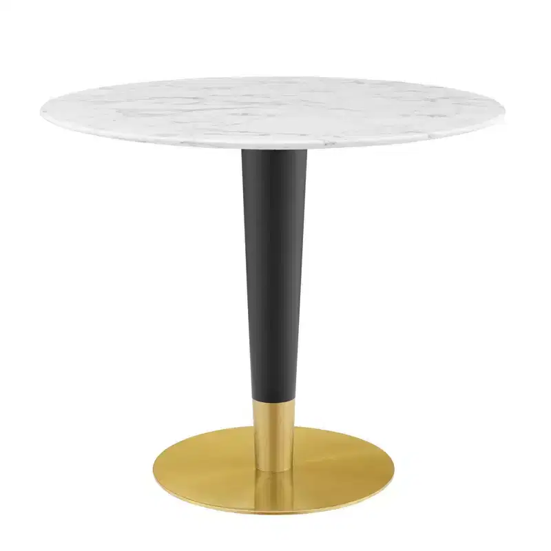 36 Zinque Artificial Marble Dining Table Gold/White - Modway: Modern Mid-Century, Non-Extension, Metal Base