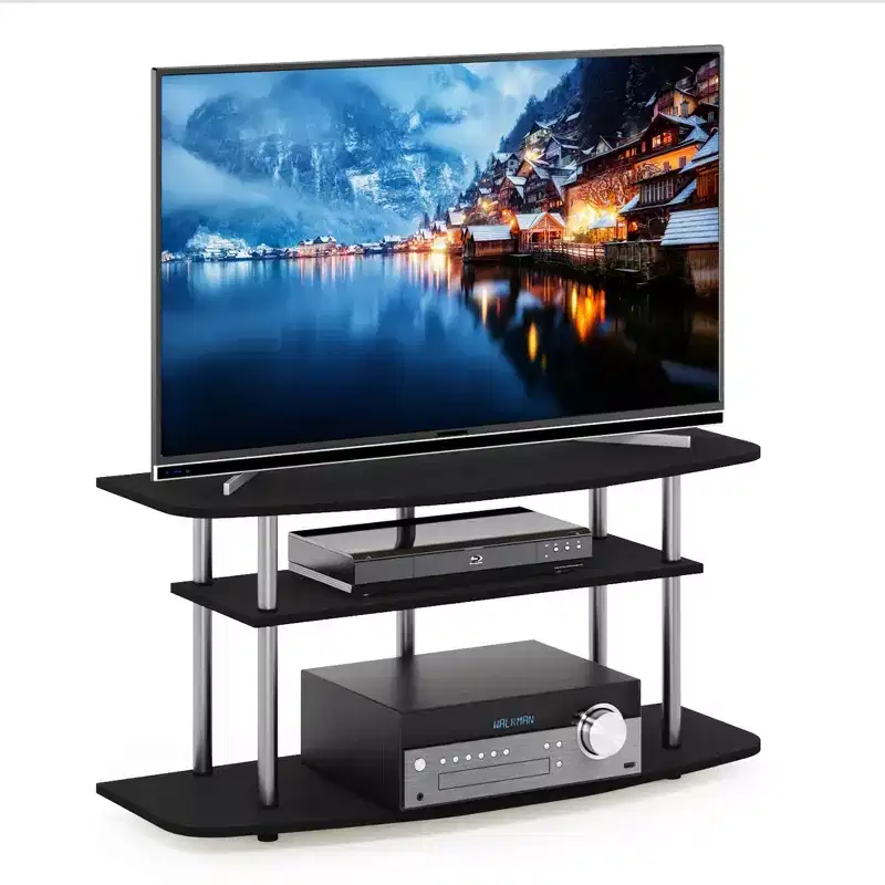 Furinno 3-Tier No Tools TV Stand Entertainment Center Hold up to 46 TV Black Oak