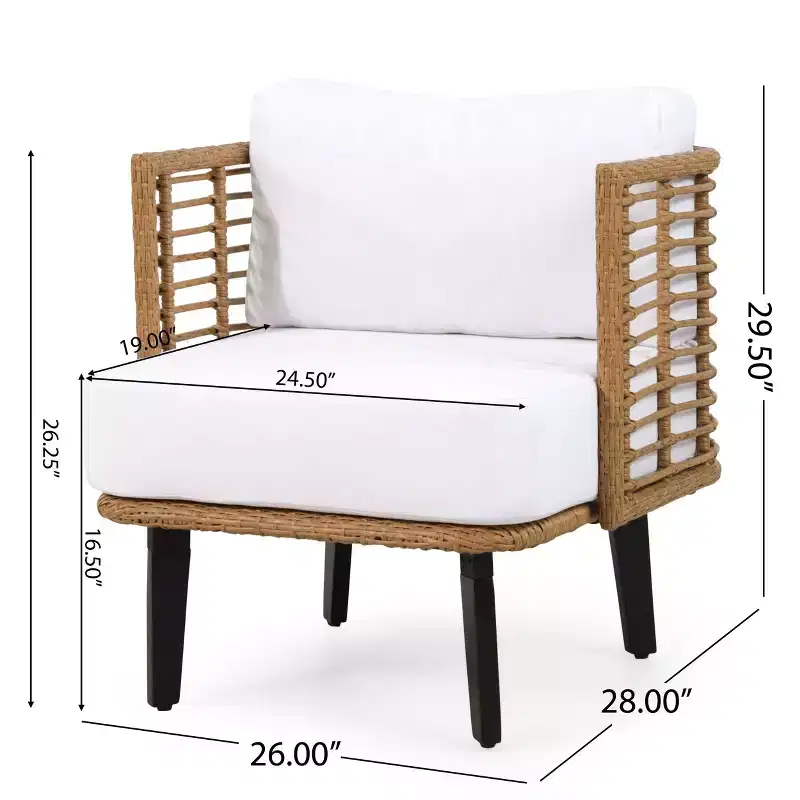 TUYOHW Semi-Enclosed PE Rattan Club Chair Patio Accent Chair,Set of 1,Boho Style Lounge Chair with Thick Water-Resistant Cushion & Foot Pads