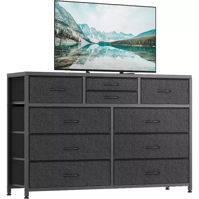10-Drawer Dual-Purpose Dresser & TV Stand  Entertainment Center for 55 TVs, Storage Organizer for Bedroom/Living Room/Entryway