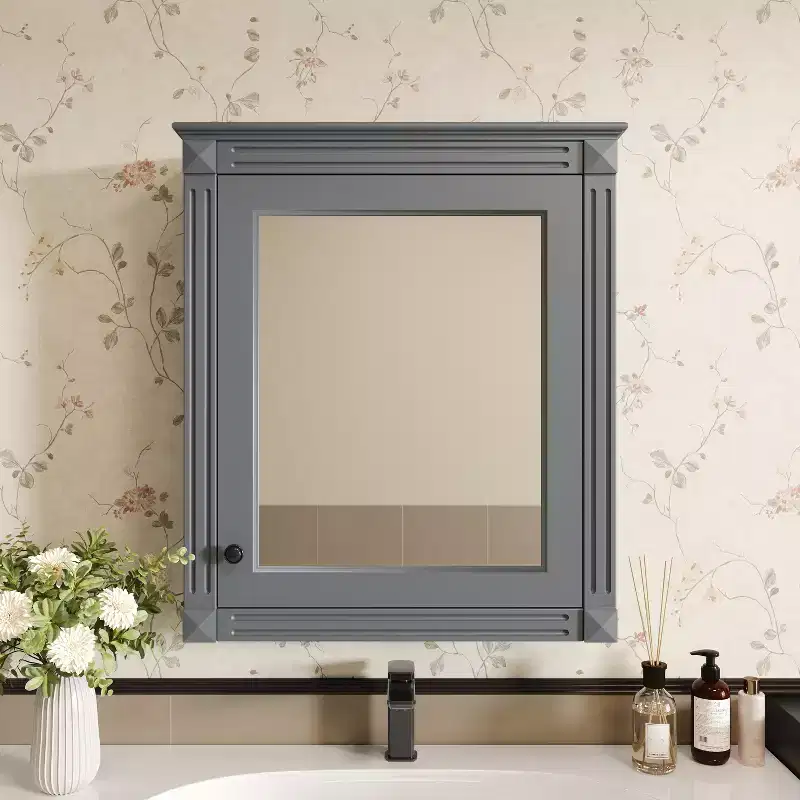 MAYEERTY 27 Wall Mounted Bathroom Storage Cabinet with Mirror Medicine Cabinet with Height Adjustable Shelf Gray