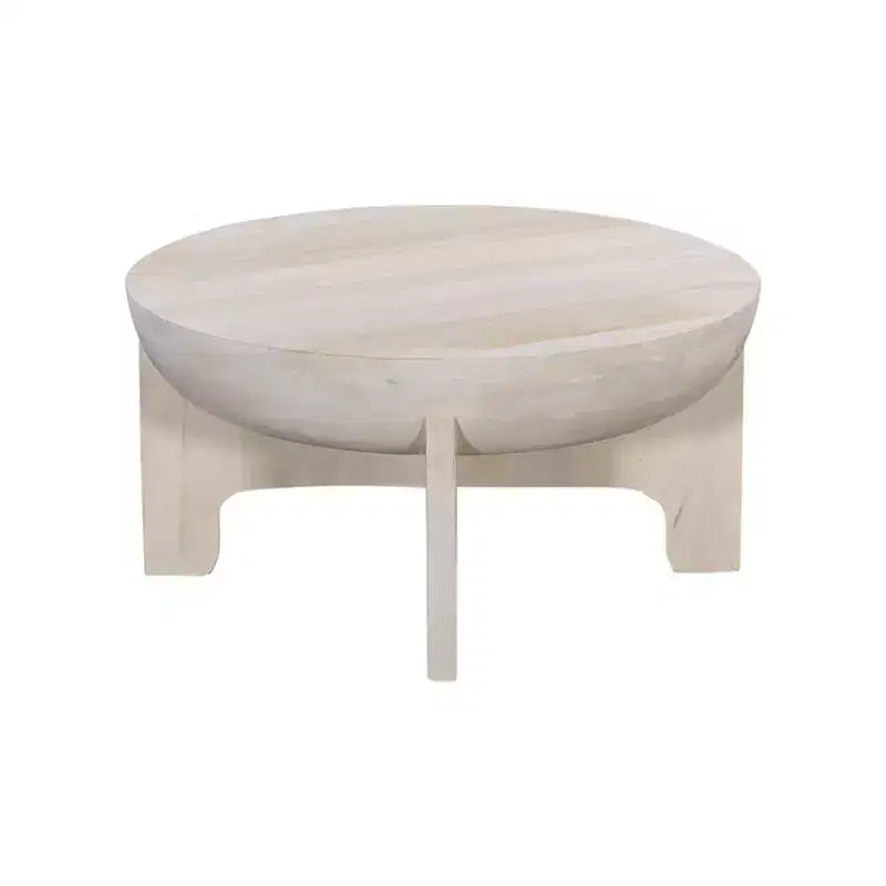 The Urban Port 32" Coffee Table Mango Wood Drum Top Classic Washed White