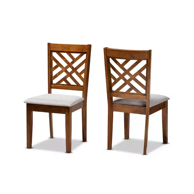 Baxton Studio 2pc Caron Fabric Upholstered and Wood Dining Chair Set Walnut/Brown: Polyester, Spot Clean, No Arms