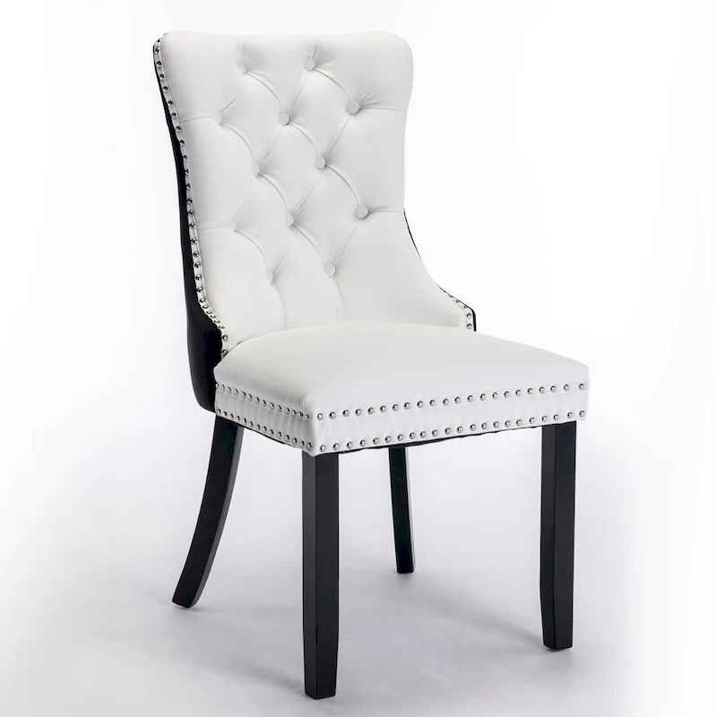 High Back Dining Chairs Set of 2, Upholstered PU Leather Kitchen Chairs Side Chair with Rear Handle Wood Legs