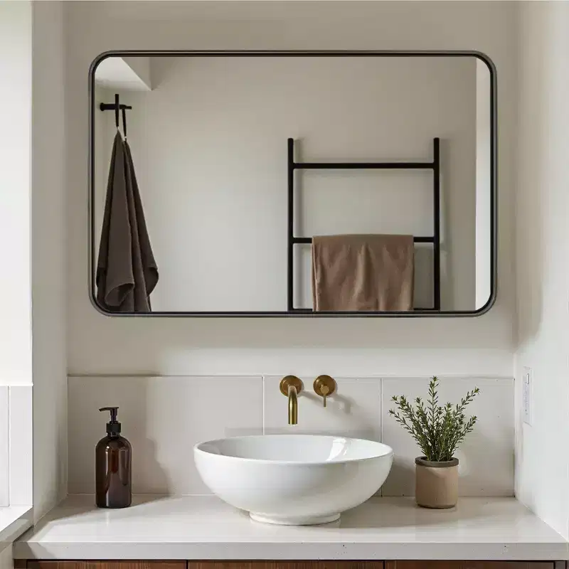 32x22 Rectangle Bathroom Mirror with Aluminum Alloy Frame, Wall Mounted Vanity Mirror for Bedroom Living Room Entryway, Black