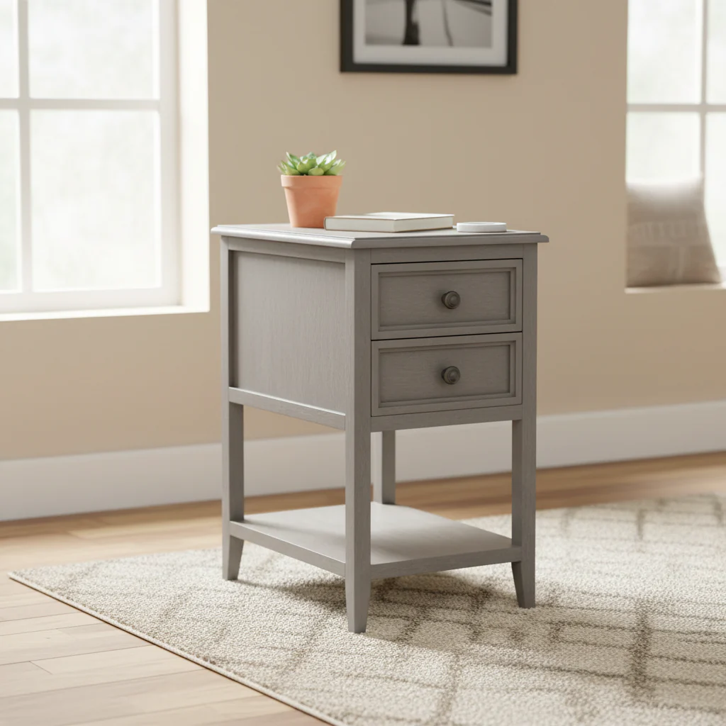 Vintage Gray Two Drawer Side Table