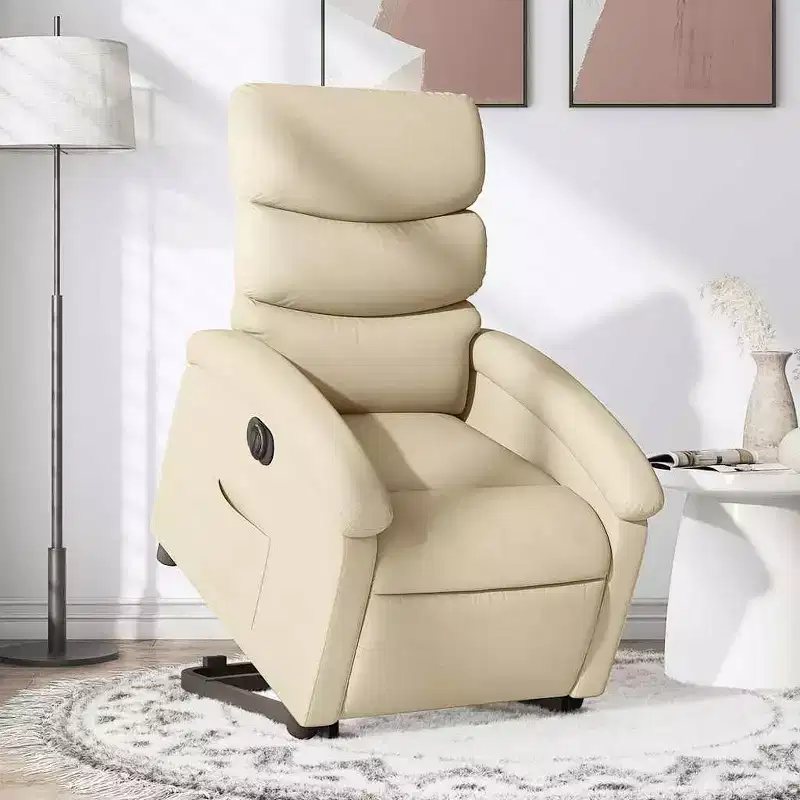 Electric Recliner Chair Power Lift - Cream Fabric, Motorized Footrest & Backrest, Comfortable Padding, Home Theater Seating