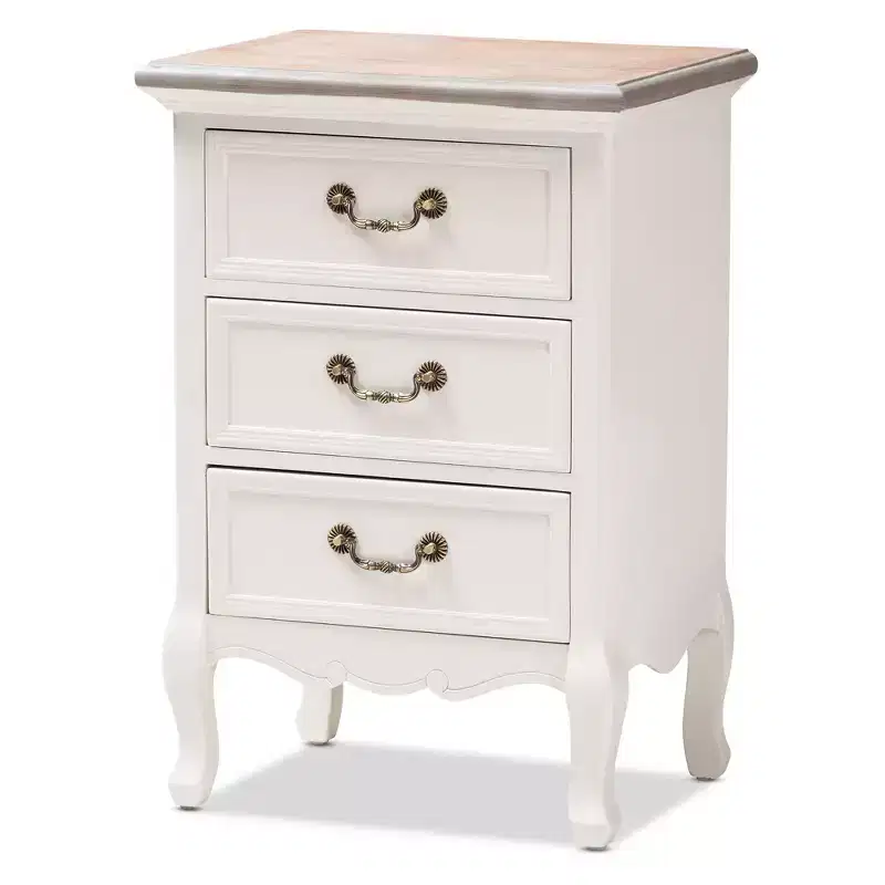 Capucine Two-Tone Natural Whitewashed Oak Finished Wood 3 Drawer Nightstand White - Baxton Studio