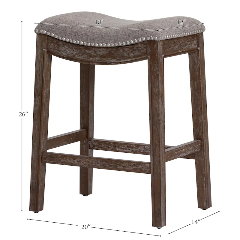 Saddle-Seat Wood Bar Stool with Upholstered Seat, Nailhead Trim