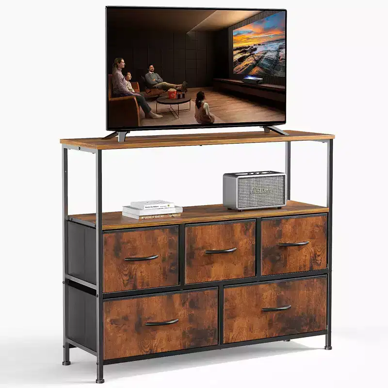 Tall Dresser Fabric Storage Tower with Wooden Top, Perfect for Kid Rooms, Closets, Entryways, and Nurseries