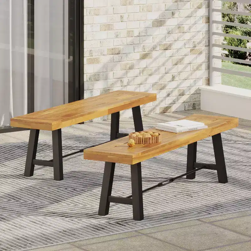 Christopher Knight Home 2pc Catriona Outdoor Acacia Wood Dining Benches