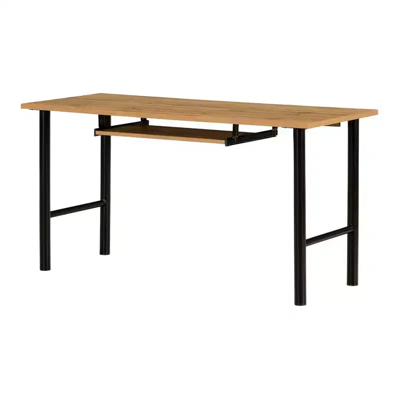 South Shore Ezra Melamine Desk Nordik Oak: Large Surface, Retractable Keyboard Shelf