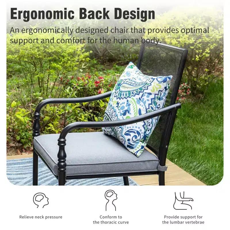 Captiva Designs 5pc Patio Dining Steel Table with Umbrella Hole & Metal Chairs with Cushions