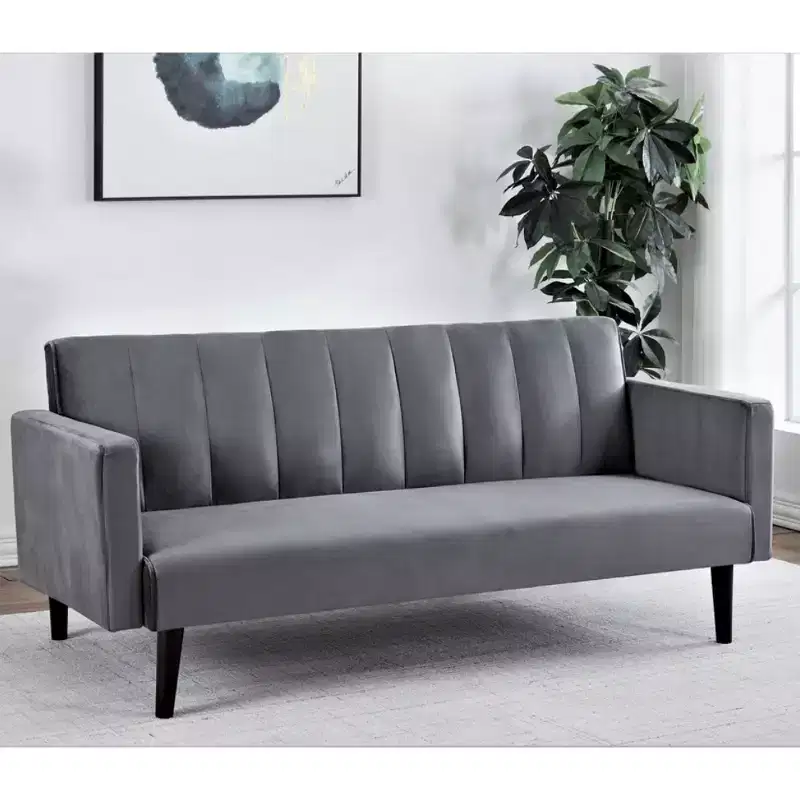 Whisen 72 Velvet Convertible Futon Sofa Bed, Full Out Twin Sleeper Couch - Grey