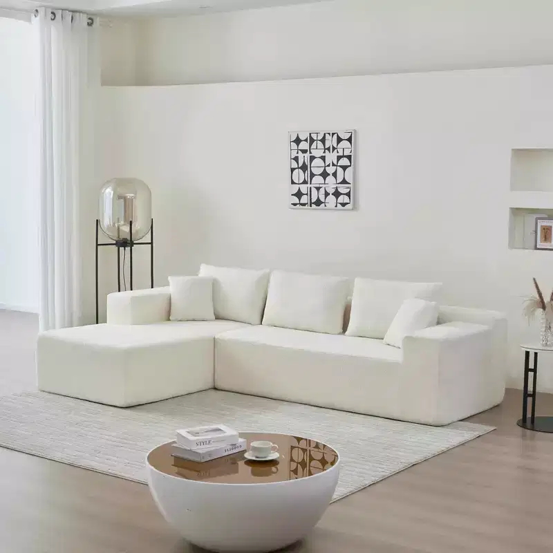 MAYEERTY 104.33 White L-Shaped Sponge Modular Floor Sectional Sofa Cloud Couch for Living Room